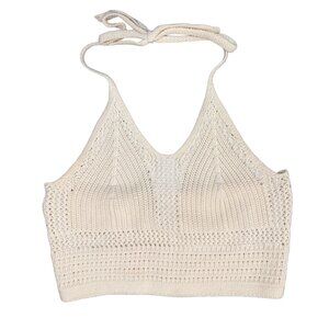 Aerie Crochet Halter-neck Crop Top Cream White Size Small